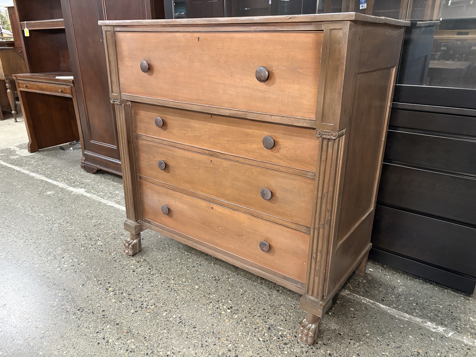 Antique American Empire Style 4-Drawer Tall Dresser