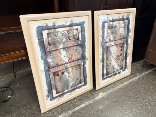 Vintage "Glyph 1 & 2" Diptych Signed & Numbered Lithograph by Bruce Weinberg (Set of 2)