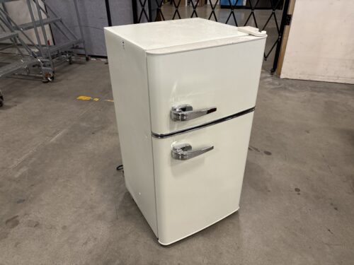 Ivory 3.5 Cu. Ft Compact Top-Freezer Refrigerator with Chrome Look Handles Model # BCD-100
