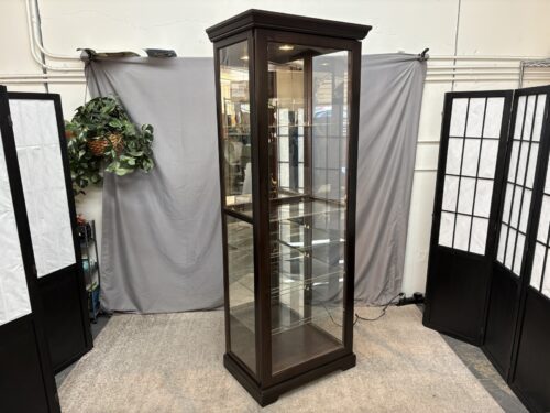 PULASKI Chocolate Cherry Lighted Two Way Sliding Glass Door Curio Cabinet