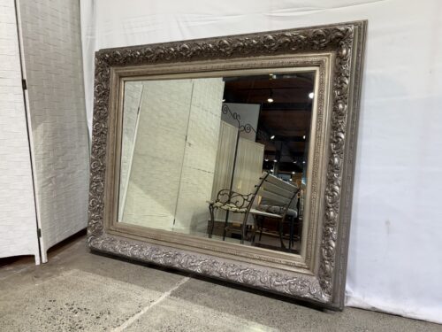 Large Ornate Silver Wood Frame Mirror