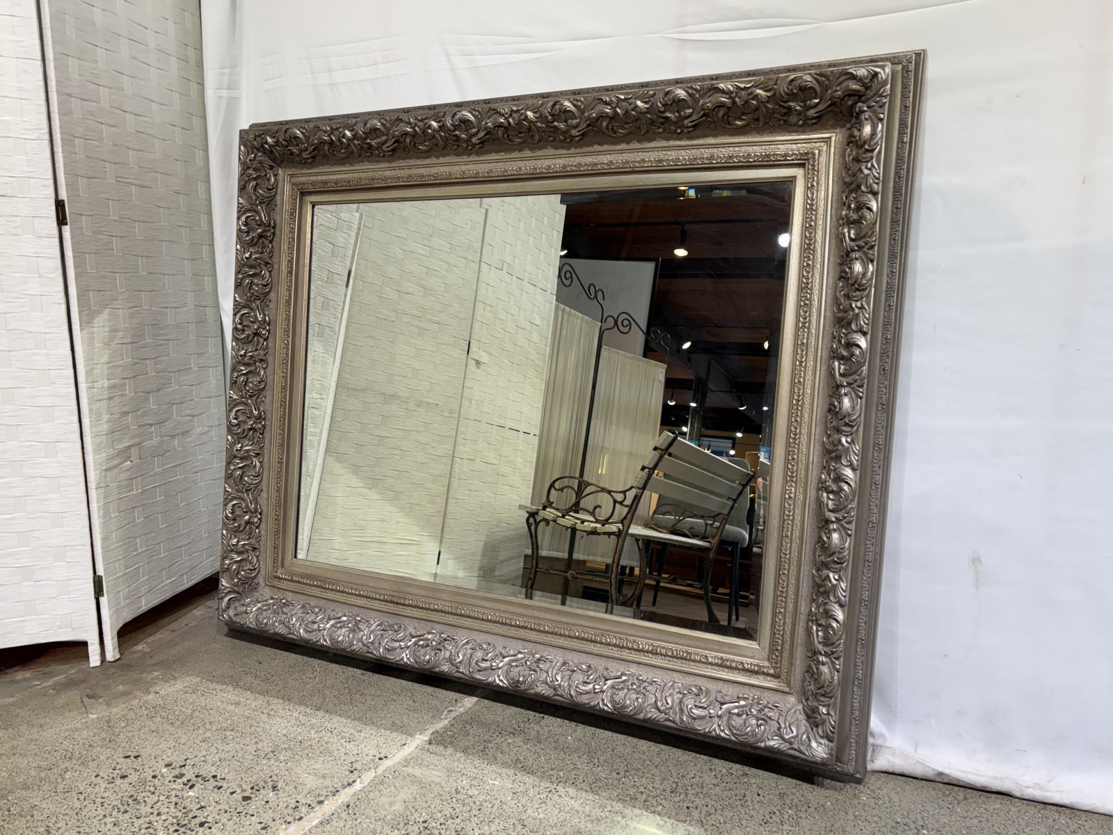Large Ornate Silver Wood Frame Mirror