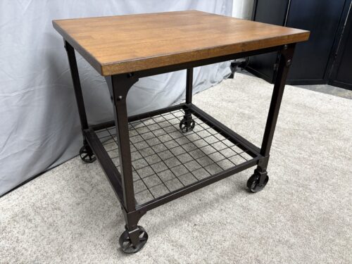Industrial Dark Wood Topped Kitchen Bar Cart