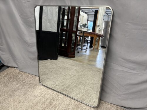 Modern Silver Framed Rounded Rectangular Mirror