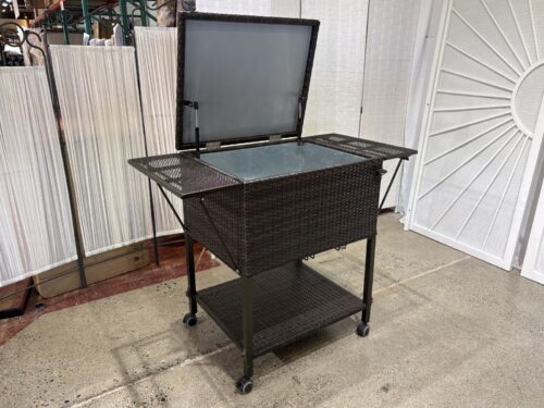 All-Weather Woven Cooler Cart w/ Drop Shelves