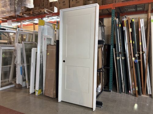 White Double Panel Prehung Interior Door - Right Hand Swing