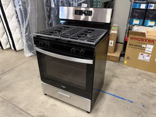 NEW! WHIRLPOOL 30" Black and Stainless Steel Freestanding 4 Burner Natural Gas Range with SpeedHeat Burners Model # WFG320M0MS0