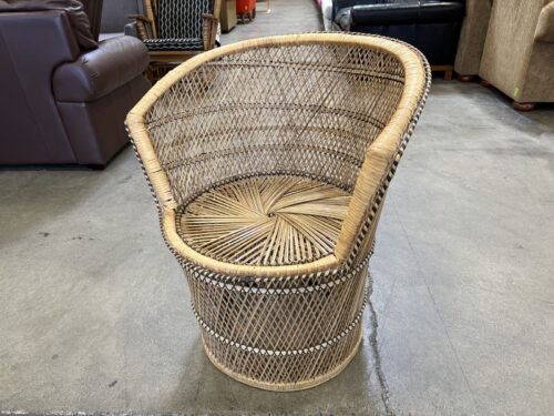 Petite Vintage Woven Rattan Peacock Barrel Chair