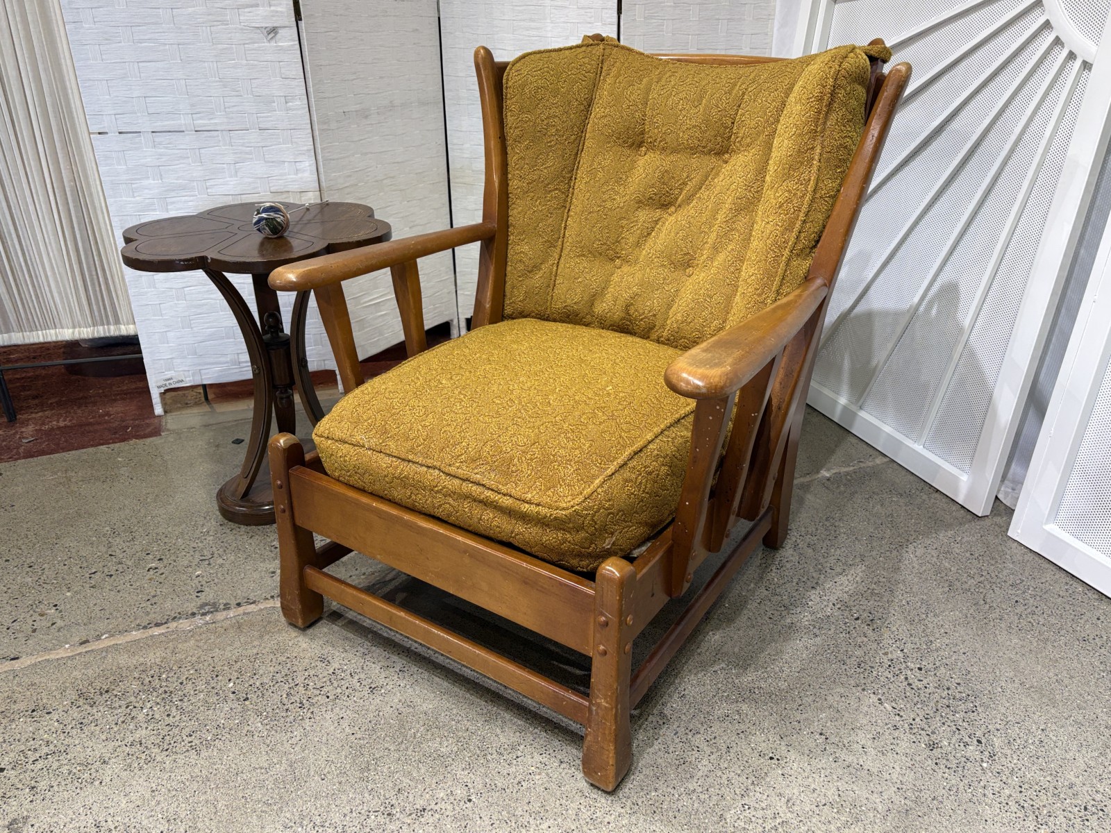 Vintage Wood Frame Armchair w/ Mustard Yellow Cushions