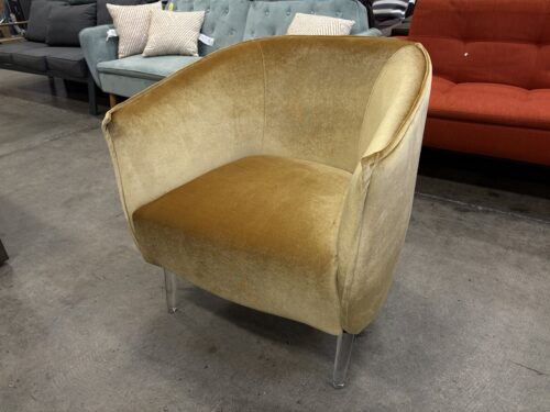 Gold Velvet Upholstered Hollywood Regency Style Accent Chair with Clear Acrylic Legs