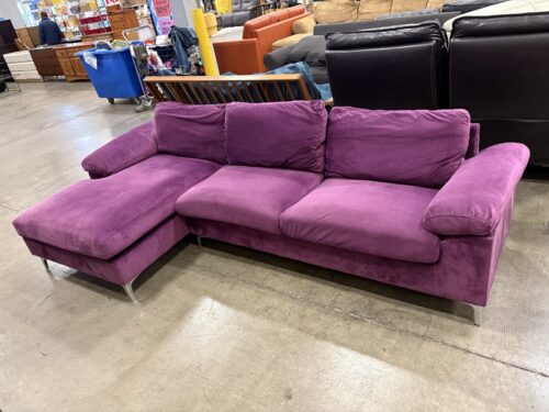 Plush Purple Velvet 2 Piece L-Shaped Sofa with Chrome Legs