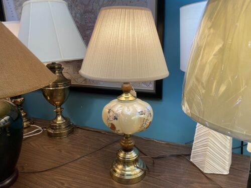 Vintage Hollywood Regency Opalescent Floral Glass Table Lamp
