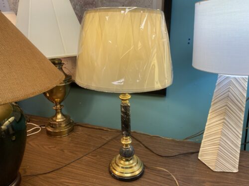 Dark Grey Marble & Brass Column Table Lamp