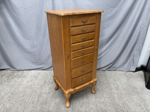 Golden Oak Queen Anne Style Jewelry Armoire