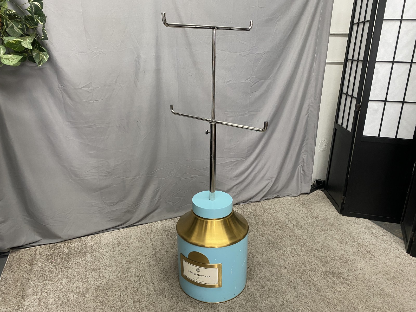 Vintage Peppermint Tea Canister Base Height Adjustable Coat Rack