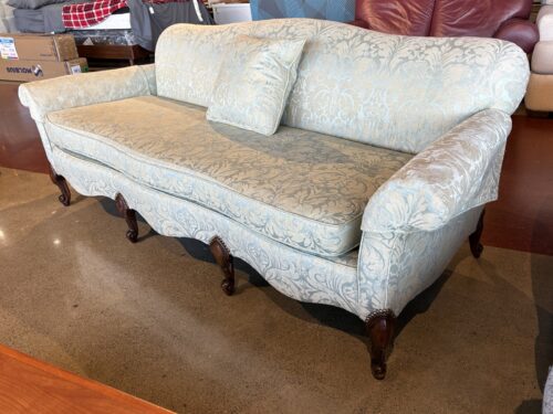 Elegant Icy Blue Damask Parlor Sofa w/ Down Filled Cushions