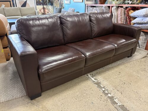 Chocolate Contemporary Leather 3 Cushion Sofa