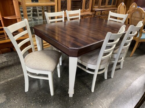 Two Toned Dark Wood & White Cottage Style Dining Set w/ 6 Chairs