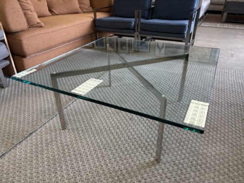 Vintage Modern Barcelona Glass Top Coffee Table w/ Chrome Base