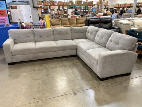 Modern Light Grey Chenille 2 Piece Corner Sectional Sofa with Tufted Back Cushions