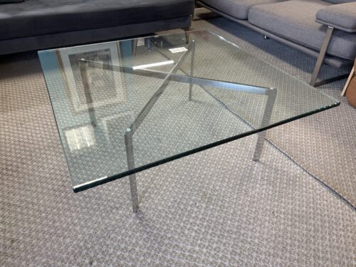 Vintage Modern Barcelona Glass Top Coffee Table w/ Chrome Base