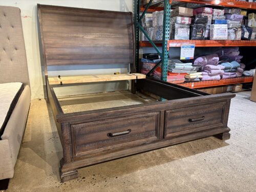 Rustic Wooden Sleigh Style Queen Storage Bed