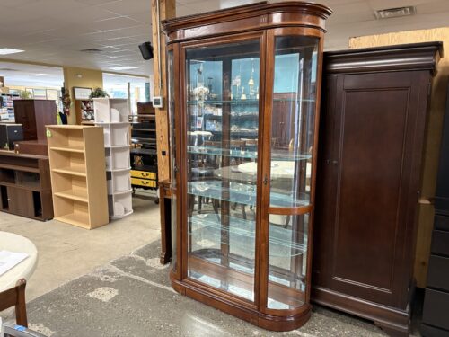 Cherry Traditional Curved Glass Curio Cabinet
