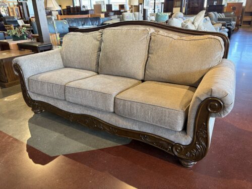 Carved Showwood Trim Traditional-Style Upholstered Sofa