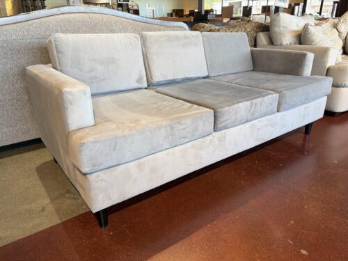 EATON CUSTOM SEATING Boxy Three Seater Sofa in Silver Velvet