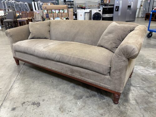 RALPH LAUREN Brown Basket Weave Upholstered Down Filled Sofa with Carved Legs