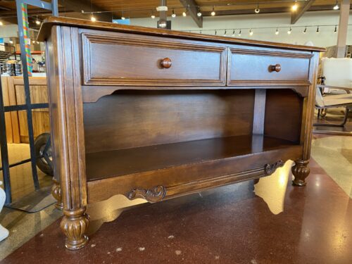 Dark Wood Console with Two Drawers and Lower Shelf