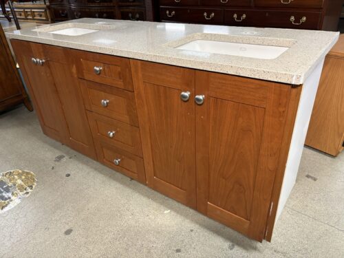 Marble Topped Built in 65" 3-Piece Double Sink Bathroom Vanity w/ Soft Close Doors