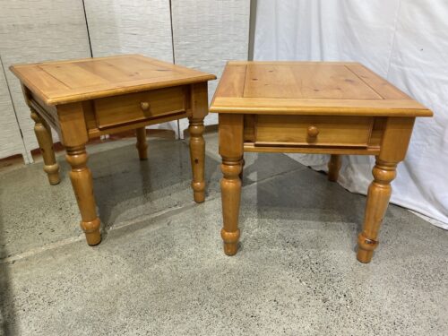 Knotty Pine Single Drawer End Tables in Warm Honey (Set of 2)