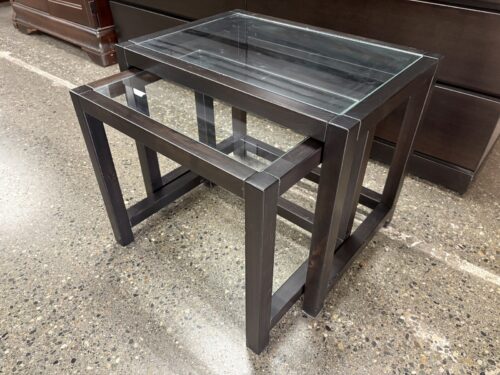 Contemporary Dark Wood & Glass Rectangular Nesting Tables (Set of 2)
