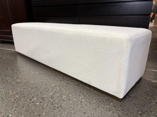 RESTORATION HARDWARE Rex Natural Performance Boucle Bench w/ Brushed Brass Base