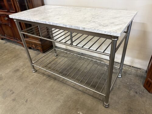 Counter Height Powder Coated Steel Frame Kitchen Island with Quartz Veneer Top