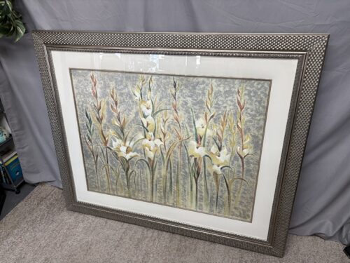 "Field of Gladiolas" by Rebecca Robbins Print in Antique Silver Basketweave Frame
