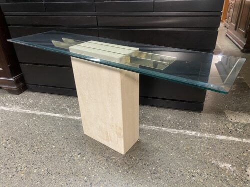 Vintage Artedi Style Italian Travertine Brass & Glass Console Table