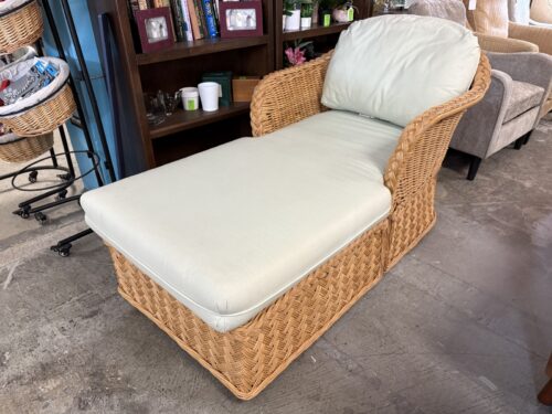 O'ASIAN DESIGN INC. Vintage Woven Rattan Chaise w/ Pale Mint Cushions