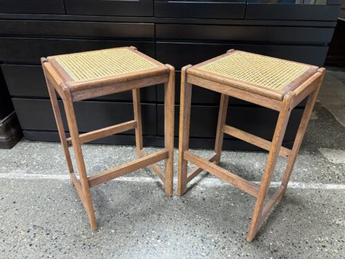 Vintage Mid-Century Modern Cane Seat Bar Stool (Set of 2)