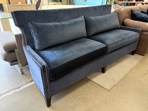 THOMASVILLE Slate Blue Wingback Sofa w/ Nailhead Trim