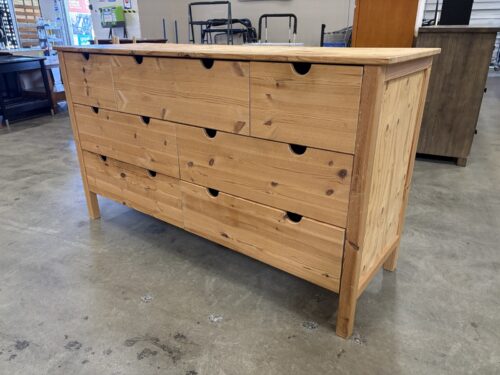 Natural Finished Knotty Pine 7 Drawer Dresser with Half Moon Cut-Out Finger Pulls