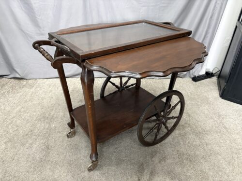 ALONZI Antique Drop Leaf Tea Cart w/ Glass Tray