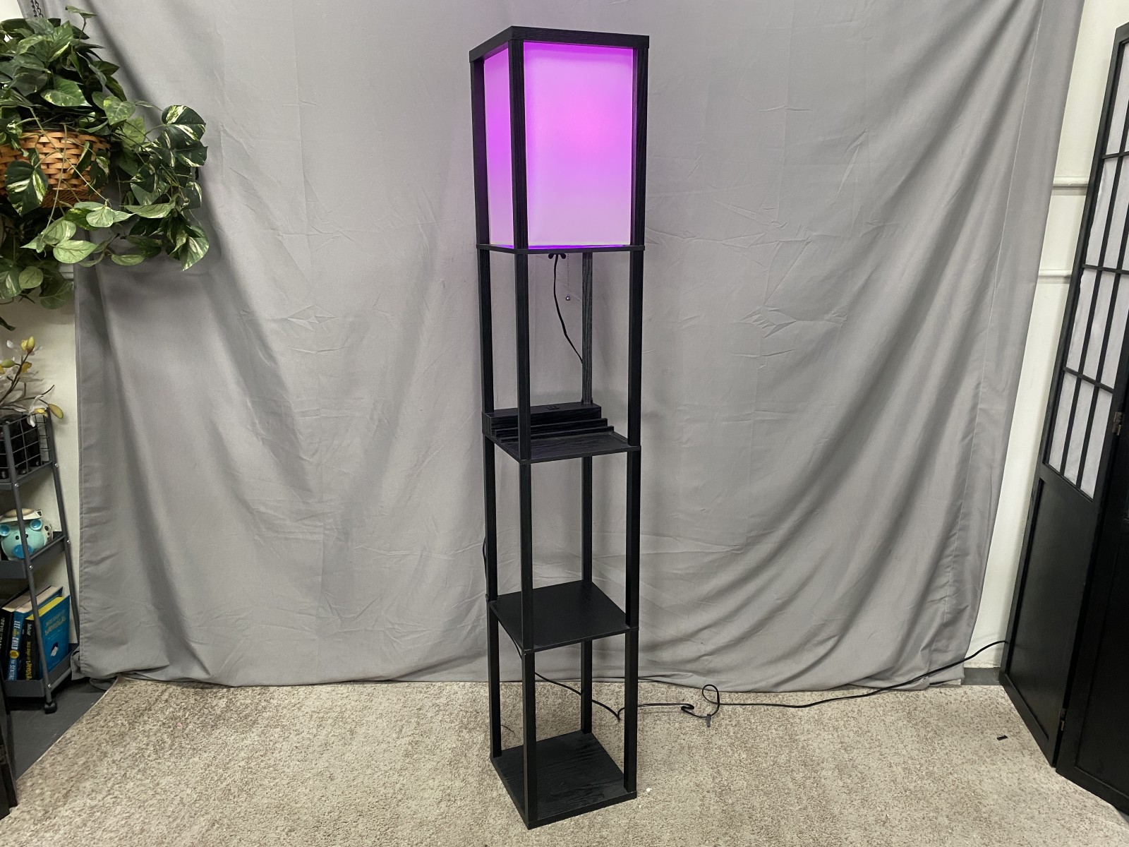 Black 3-Tier Floor Lamp w/ Built in Phone Charging Station