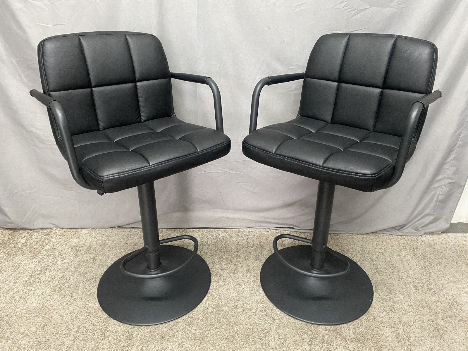 Black Tufted Low Back Height Adjustable Bar Stools (Set of 2)