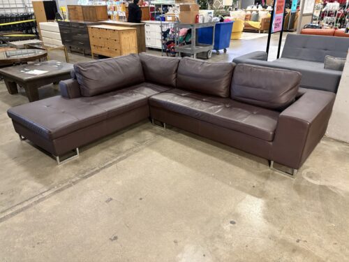JASON FURNITURE Modern Espresso Brown Leather 2 Piece L-Shaped Sofa with Chrome Feet
