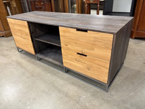 CB2 Mixed Finish Congo Wood 2 Drawer Media Stand with Metal Base