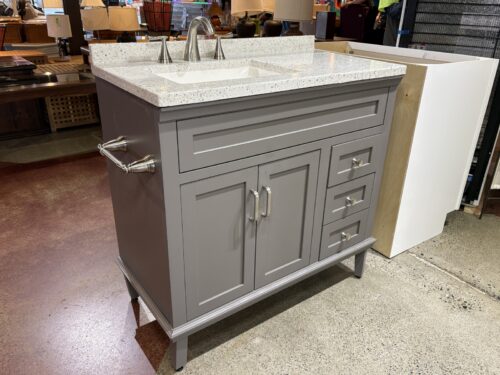 Grey 36" 2-Drawer Bathroom Vanity w/ Undermount Sink & Faux Marble Top
