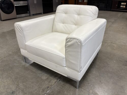 JASON FURNITURE Modern Tufted White Leather Square Arm Accent Chair with Chrome Legs