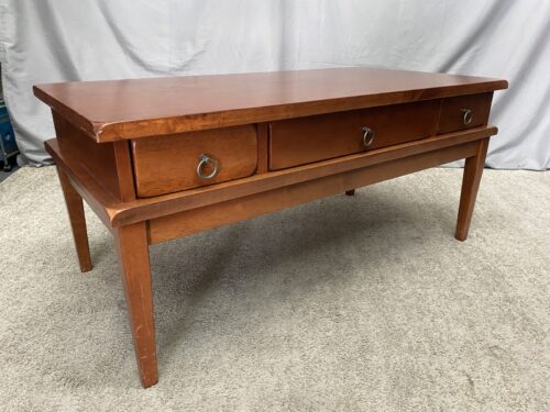 Warm Solid Wood 3-Drawer Coffee Table w/ Ring Pulls